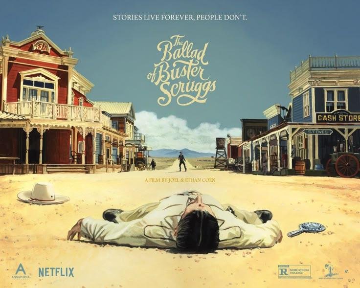The Ballad of Buster Scruggs opening cowboy singing against a vast western landscape