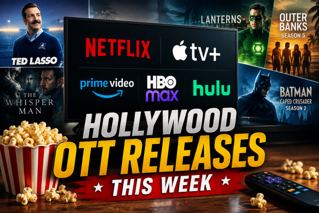 Hollywood OTT releases this week featuring Netflix, Apple TV+, Prime Video, HBO Max, and Hulu.