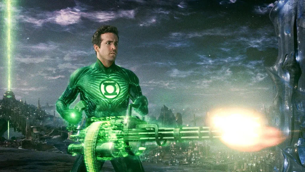 Green Lantern creating massive green energy constructs with his Power Ring, showcasing the superhero's imagination-based powers in the DC Universe.